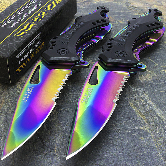8.0” Tac Force Rainbow Spring Assisted Tactical Folding Blade Knife - Frontier Blades