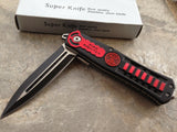 8.5" Fire Man Red Fire Fighter EMS EMT Stiletto Rescue Pocket Knife - Frontier Blades