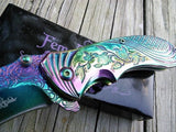 7" Femme Fatale Flower Etching Rainbow Pocket Knife FF-A008RB - Frontier Blades