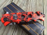 8.25" Tac Force Speedster Red Skulls Tactical Fantasy Pocket Knife - Frontier Blades