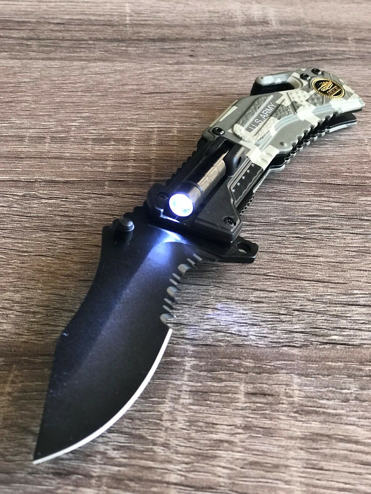 commando light usb rechargeable flashlight pocket knife emergency tool kit 8" Tac Force Tactical Rescue US Army Pocket Knife w/ LED Light