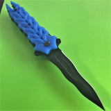8.25" Master Spring Assisted Tactical Blue Handle Folding Pocket Knife - Frontier Blades