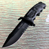 8" Tac Force Black Military Bowie Sawback Tactical Pocket Knife - Frontier Blades