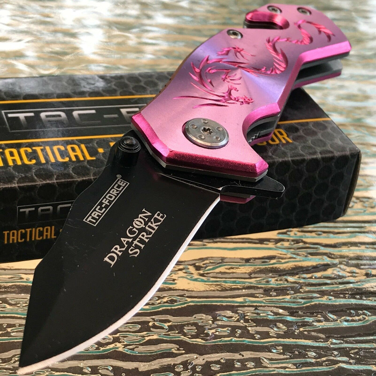 8.5” Dragon Strike Spring Assisted Tactical Pink Dragon Pocket Knife