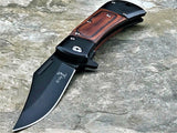 8.5" ELK RIDGE WOODEN HANDLE SPRING ASSISTED HUNTING POCKET KNIFE - Frontier Blades