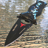 8" Tac Force Blue Dragon Flames Fantasy Pocket Knife - Frontier Blades