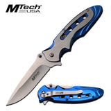 MTech Spring Assisted Tactical Titanium Coated Blue Folding Pocket Knife Open - Frontier Blades