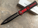 8.5" Fire Man Red Fire Fighter EMS EMT Stiletto Rescue Pocket Knife - Frontier Blades