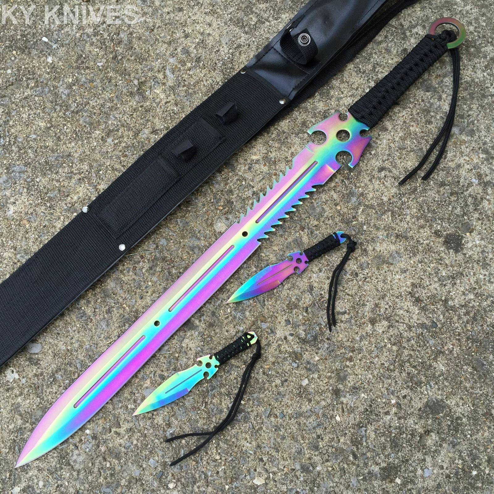 27 Fantasy Master Full Tang Rainbow Ninja Sword With Throwing Knives