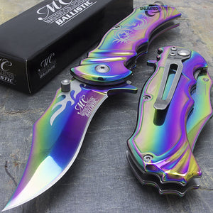 8" MC Masters Collection Ballistic Dragon Flame Rainbow Pocket Knife - Frontier Blades