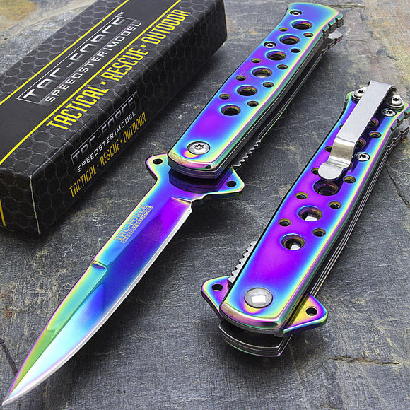 Tac Force Assisted Open Purple Joker Why So Serious? Green Blade Fantasy  Knife!