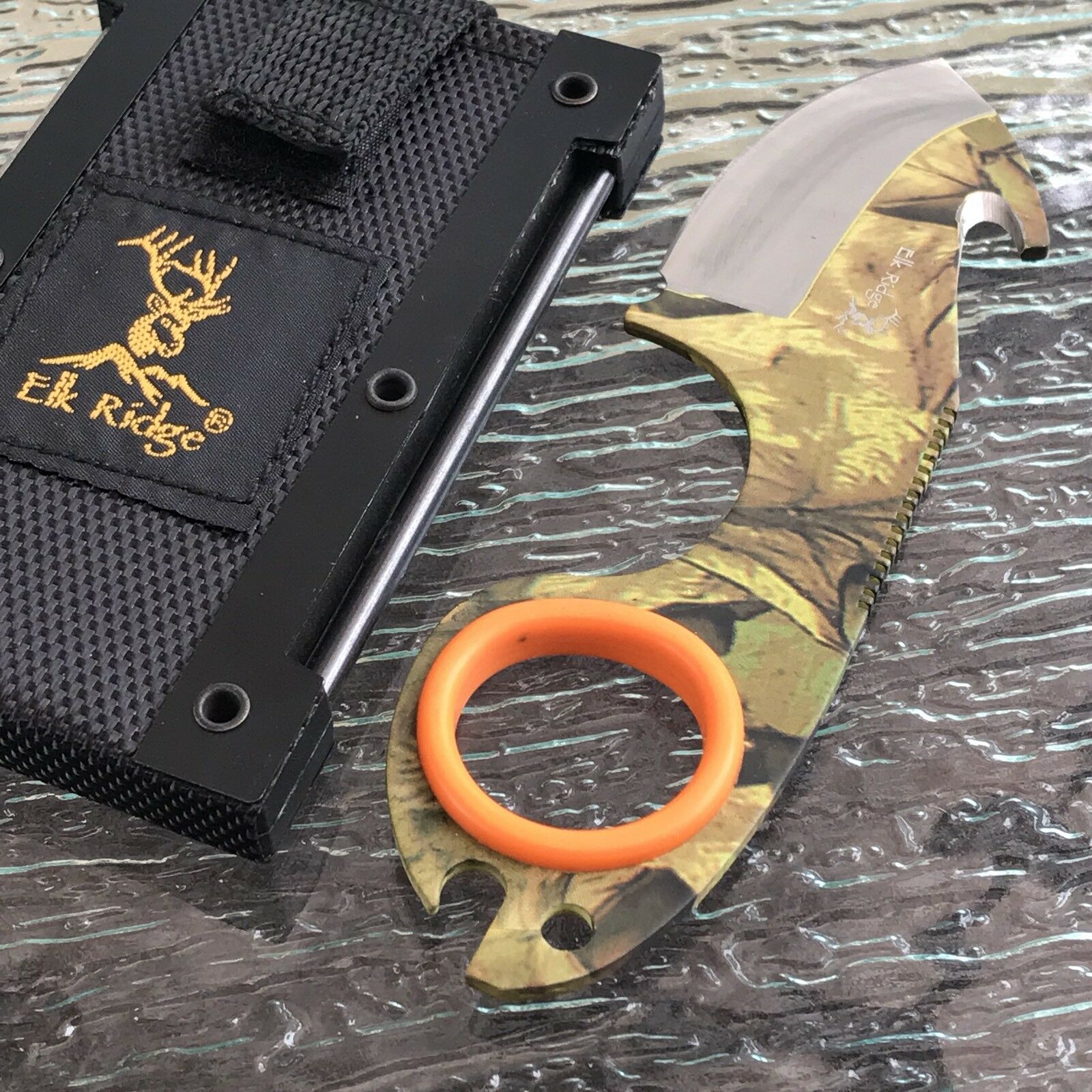Elk Ridge Outdoor Camo Full Tang Gut Hook Hunting Skinner Knife ER-127