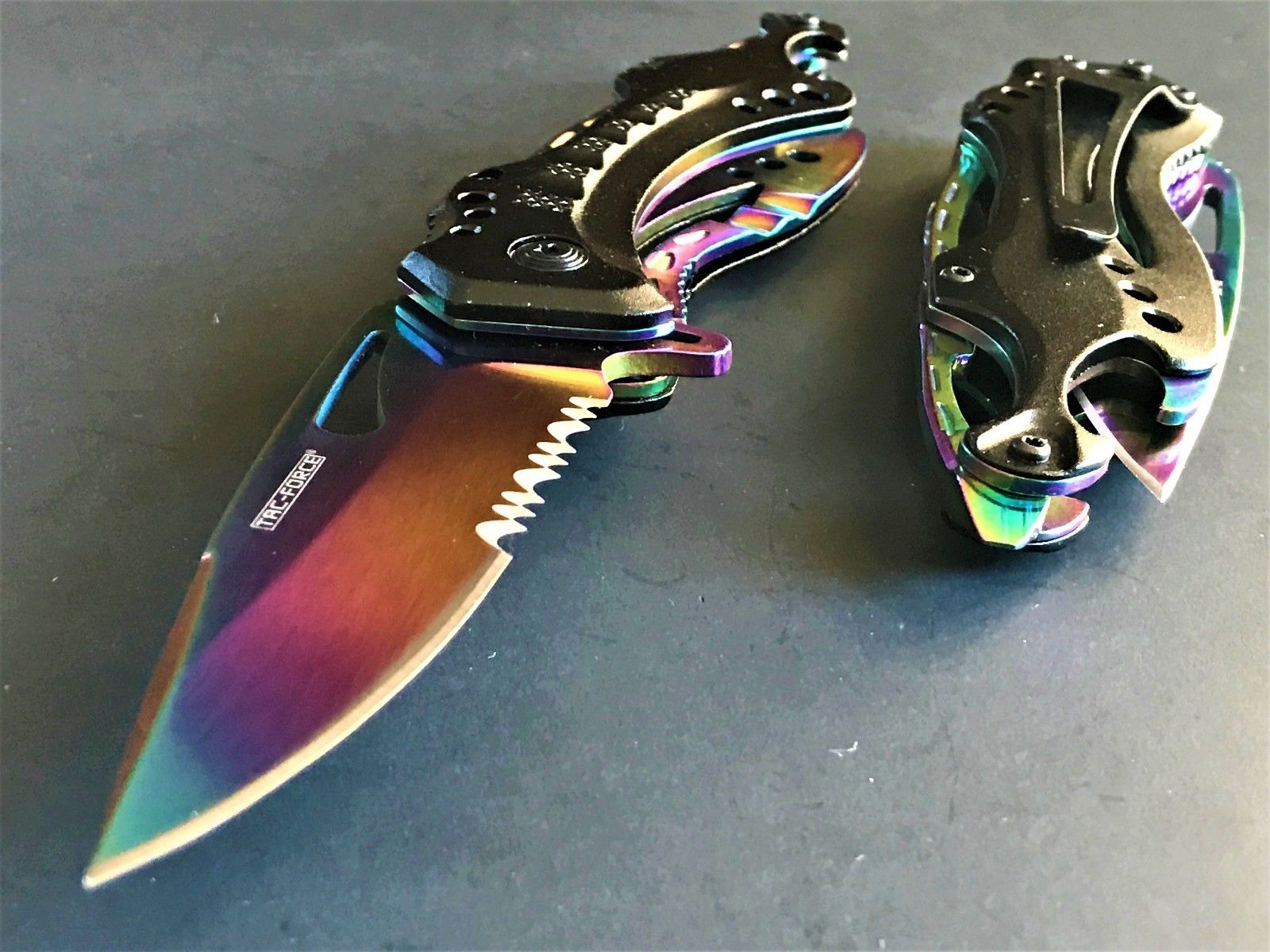 8.5 TAC FORCE RAINBOW SPRING ASSISTED TACTICAL FOLDING POCKET KNIFE EDC  Open
