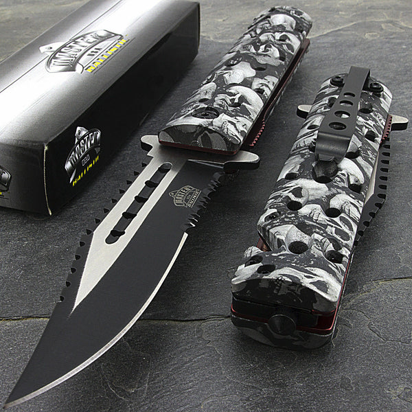 Zombie Skull Gothic White Black Gray Assisted Folding Pocket Knife