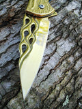 8" Mtech USA Gold Flames Spring Assisted Folding Fantasy Pocket Knife - Frontier Blades