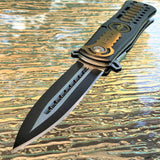 8" U.S. Army Black Green Tactical Military Stiletto Pocket Knife - Frontier Blades