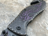 Dark Side Blades Ballistic Mini Fantasy Purple Flames & Dragon Knife - Frontier Blades