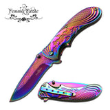 6" Femme Fatale Fantasy Rainbow Purple Rose Ladies Pocket Knife - Frontier Blades