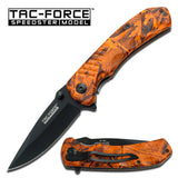 8" Tac Force Orange Forest Camo Nylon Fiber EDC Pocket Knife - Frontier Blades