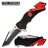8.5" Tac Force Black & Red Fire Fighter Tanto Rescue Pocket Knife - Frontier Blades