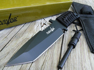 7" Survivor Fixed Tanto Blade Survival Knife w/ Fire Starter (HK-760) - Frontier Blades
