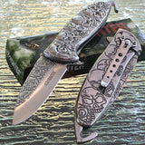 Zombie Series Z-Hunter Silver Skull Folding Pocket Knife (ZB-SSL) - Frontier Blades
