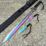 27" Fantasy Master Full Tang Rainbow Ninja Sword With Throwing Knives - Frontier Blades