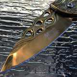 8" Mtech USA Gold Flames Spring Assisted Folding Fantasy Pocket Knife - Frontier Blades