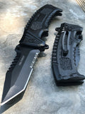 8.5" Tac Force Tactical Tanto Sawback Black Pocket Knife - Frontier Blades