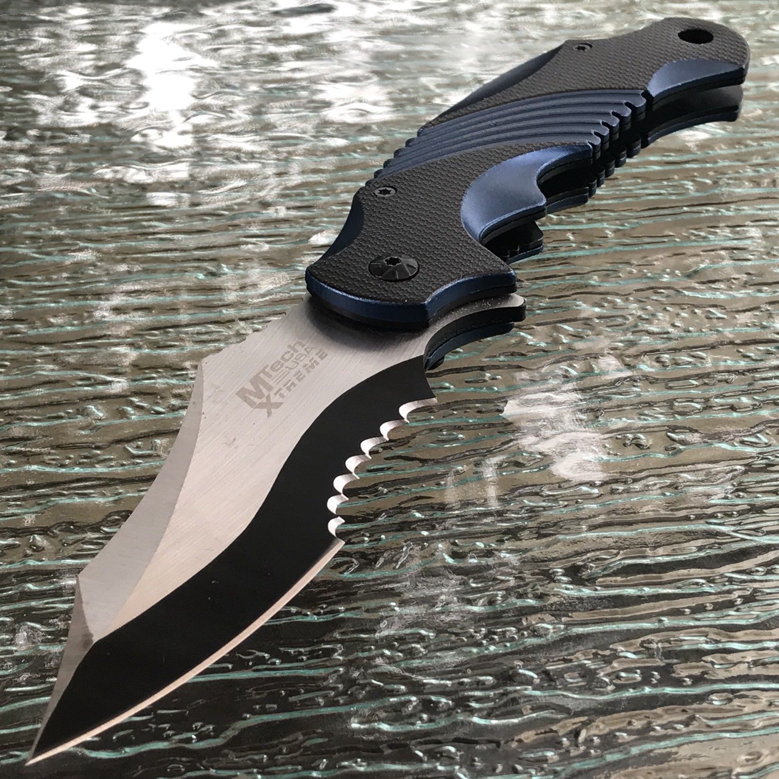 MTech USA Xtreme Ballistic Black Blue Spring Assisted Pocket Knife