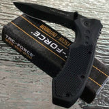 8" Tac Force EDC Textured Rubber Grip Black Tactical Pocket Knife - Frontier Blades