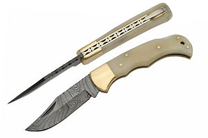 6.5" Damascus Steel Pocket Knife For Sale (DM-1110) - Frontier Blades