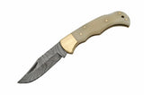 6.5" Damascus Steel Pocket Knife For Sale (DM-1110) - Frontier Blades