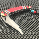 8.5" NATIVE AMERICAN DAMASCUS STYLE RED SPRING ASSISTED KNIFE