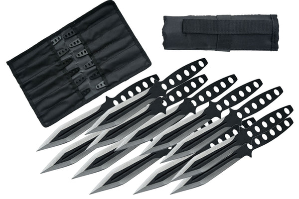 6 Black Ninja Stainless Steel 12 Piece Throwing Knife Set With Pouch
