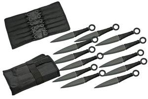 6" Kunai Black Ninja Gaiden Throwing Knives 12 Piece Set W/ Pouch (203335)