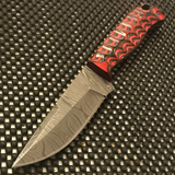 8" Full Tang Red & Black Grooved Damascus Skinning Knife W/ Sheath For Sale (DM-1219)