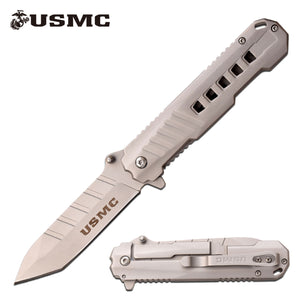 8.5" USMC Heavy Duty Tanto Spring Assisted Silver Military Pocket Knife (M-A1061B)