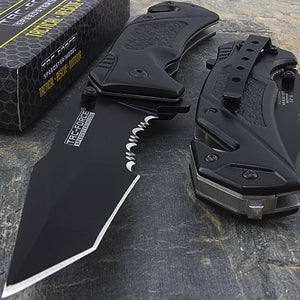 8.25" Tac Force Black Tanto Spring Assisted Rescue Pocket Knife - Frontier Blades