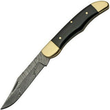 8" Damascus Steel Buffalo Horn Folding Pocket Knife - Frontier Blades