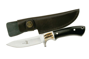8" Elk Ridge Bone Inlay Black Wood Handle Hunting Knife With Sheath (MC-ER087)