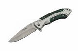 8" Rite Edge Silver & Green Wood Spring Assisted Pocket Knife Open VIew