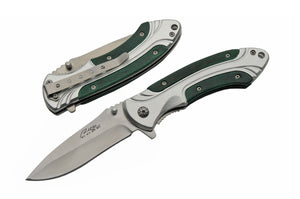 8" Rite Edge Silver & Green Wood Spring Assisted Pocket Knife