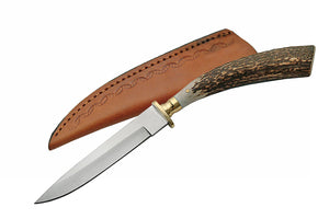 9.5" Long Steel Stag Handle Fixed Blade Knife (SS-7016) - Frontier Blades