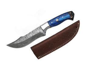 9.75" Handmade Blue Wood Handle Damascus Skinning Knife (DM-525BLH)