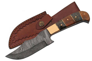 9" Copper Horn & Walnut Wood Handle Damascus Skinning Hunting Knife (DM-1253)
