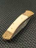 8.5" DAMASCUS STEEL FOLDING KNIFE - BUFFALO BONE HANDLE (BB-17) - Frontier Blades