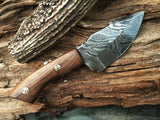 8" HAND MADE DAMASCUS STEEL KNIFE WOODEN HANDLE w/ Sheath (BB-5) - Frontier Blades