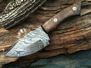 8" HAND MADE DAMASCUS STEEL KNIFE WOODEN HANDLE w/ Sheath (BB-5) - Frontier Blades
