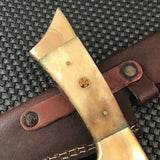 10" Custom Damascus Steel Hunting Knife w/ Buffalo Bone Handle (BB-9) - Frontier Blades